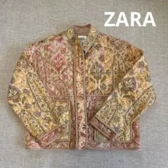 ZARA ザラ キルティング ジャガード ジャケット 総柄 花柄 ピンク S