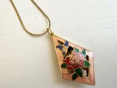 年代物 当時物 焼物 ピンク エナメルカラー お花 vintageネックレス