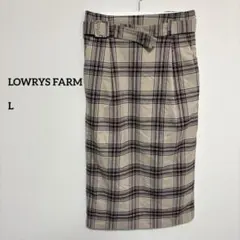 LOWRYS FARM チェックロングスカート ベルト付Lサイズ秋　c010⑧