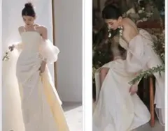 アイボリー ストラップレス ウェディングドレス