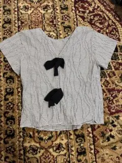 ZARA BASIC チェック柄 半袖シャツ リボン付き