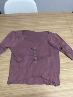 パープル ボタン付き ニットセーター 半袖