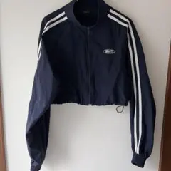 ネイビー クロップドジャケット ストライプ