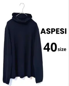 【ASPESI】ウール100%タートルネック バックタック 黒ニット 40サイズ