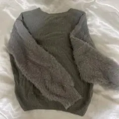 グレー ニット・ファー混合 長袖セーター
