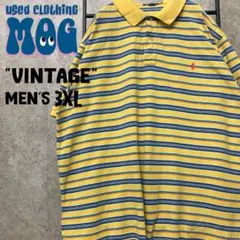 《US古着》ポロ ラルフローレン 半袖 ポロシャツ マルチボーダー メンズ3XL