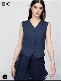 UNIQLO C プレミアムリネンベスト ネイビー XXL