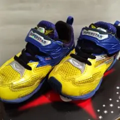 SUPERSTAR スニーカー イエロー/ブルー　バネのチカラ　17センチ