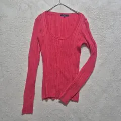 la.f… ラエフ リブ編み 長袖ニット ピンク Uネック イタリア糸 ウール混