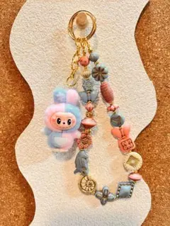 ラブブ　ピンク×水色　ストラップ