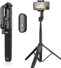 スマホ三脚 自撮り棒 長い 360°回転調整 コンパクト 遠隔リモコンのサムネイル