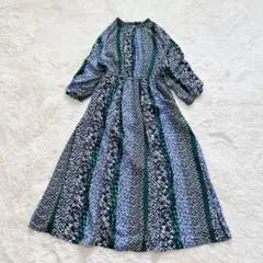 ナチュラルビューティーベーシック 小花柄ロングワンピース フレア 上品 春秋 S