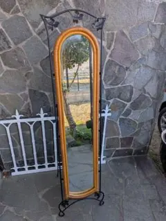 ラタン　アイアン全身姿見鏡 　スタンドミラー