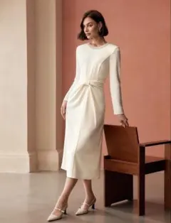 美品 SHEIN MOTF フェイクパールとビーズのミディドレス