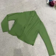 azur 薄手カーディガン　アボカドグリーン　透け感　綿混　無地　春秋　M〜L