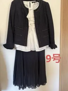 ESPRITMUR 9号ネイビー濃紺 スーツ 白フリルブラウス ３点セット七五三