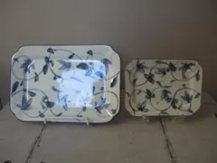 昭和レトロ　和食器 染付 唐草模様 角皿 大小10枚セット