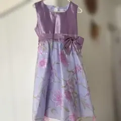 キッズドレス パープル 花柄 リボンのサムネイル
