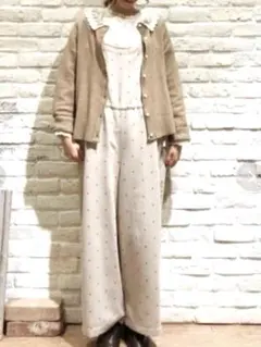 SM2 サマンサモスモス　サロペット　オーバーオール　ベージュ地ドット柄