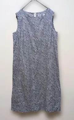 FUKUZO 小花柄ノースリーブワンピ M 白×ネイビー 日本製 フクゾー