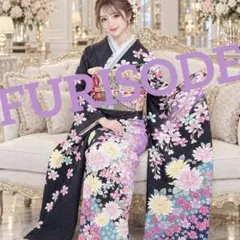 未使用に近い！！正絹振袖フルセット 黒地 桜柄 成人式に 駒刺繍