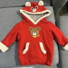 ミキハウス　プッチーくん　クマ耳付きレッドパーカー