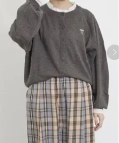 SamansaMos2/SM2/ウール混リボン刺繍パフスリーブカーディガン