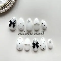 現品 オーダーネイル ドットネイル リボンネイル ガーリーフレンチ 地雷