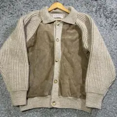 【希少】INVERALLAN スエード切替 カーディガン 44 茶タグ 英国製