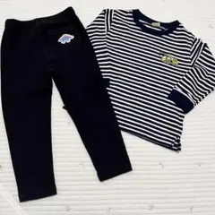 petit main ボーダー 長袖Tシャツ 恐竜 パンツ 100cm