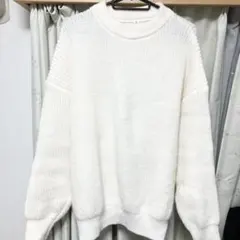 VICALLED ホワイト クルーネック ニットセーター メンズ Mサイズ