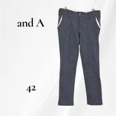 and A アンドエー スラックス　ストライプ　パンツ ウール　42　XL　グレ