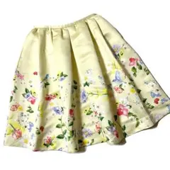 チェスティ　フレアスカート　フラワープリント　光沢感　ひざ丈　日本製　黄色系　1のサムネイル
