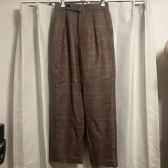 スピックアンドスパン　ウール　パンツ　スラックス　チェック　ブラウン