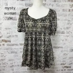 1510 【mysty woman】　チュニック　バルーン　総柄　半袖　M
