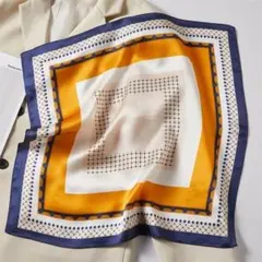 ☆大判 スカーフ バックチャーム バッグスカーフ 上品 イエロー×ネイビー