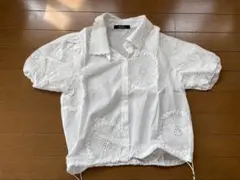 Meridian フラワー刺繍 ホワイトシャツ
