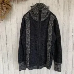 冬物ニット　セーター　ジッパー付き　ハイネック　グレー ケーブル編み