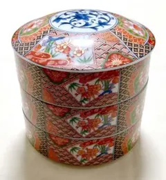 有田焼 丸喜窯 三段重 おせち器 正月 蓋付き重ね鉢 古伊万里 色絵金彩
