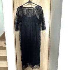 総レース ロングワンピース ブラック