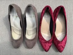 レディース パンプス 2足セット 24.5cm ベロア調 スエード調 ヒールあり