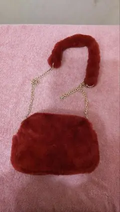 【美品】赤ファーショルダーバッグ