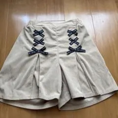 コーデュロイ ハーフパンツ ベージュ リボン