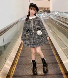 【新品・未使用】韓国風子供服・セットアップ かわいいツイードチェック柄