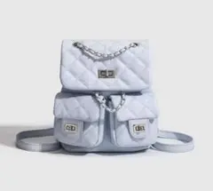 ライトブルー キルティング ミニバックパック