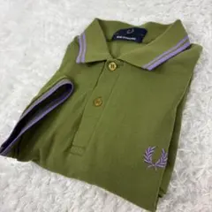 【英国製】フレッドペリー M12 ポロシャツ 38 カーキ×パープル　刺繍ロゴ