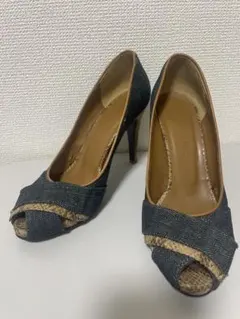 DIANA デニム パイソン オープントゥパンプス ハイヒール 美脚 希少