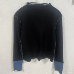 リブ編み 長袖Tシャツ M ブラック・ブルー
