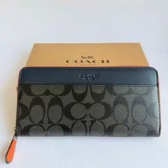COACH 長財布 F74597 ブラック/チャコール シグネチャー柄 - メルカリ