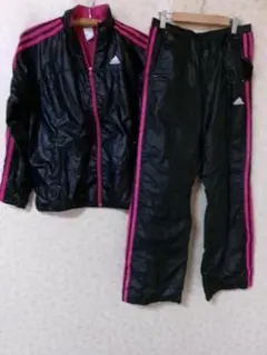 99265 アディダス　ジャージ上下　黒ｘピンク　L